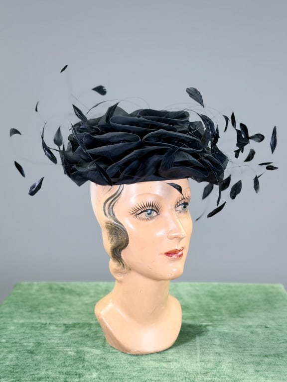 Vintage 1960s Cesare Canessa Silk Feather Hat (1 of 6)