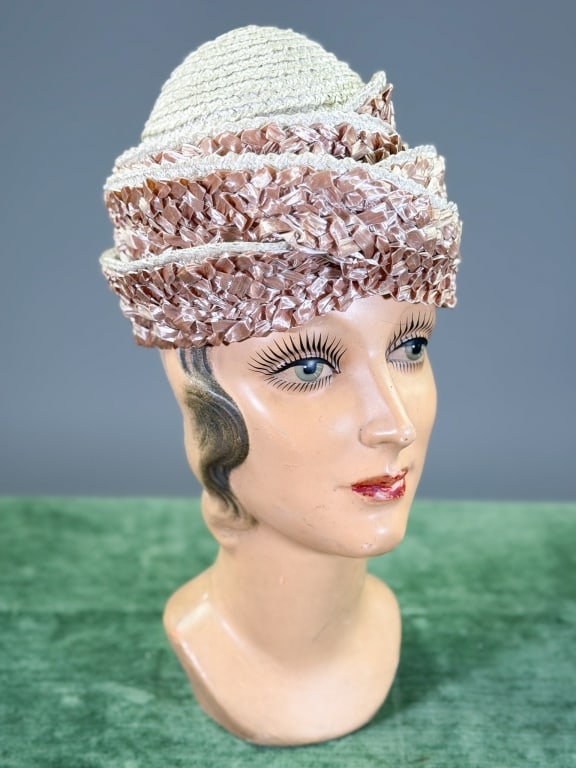 Vintage 1960s Jack Mconnell Raffia Beehive Hat: Vintage 1960s Jack Mconnell Raffia Beehive Hat. Interior circumference measuring approximately 21 inches. From the lifetime collection, fashion archive and business inventory of collector and dealer E