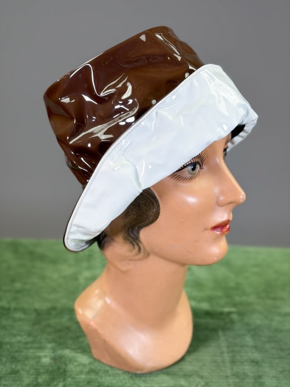 Vintage 1960s Vinyl Rain Bucket Hat: Vintage 1960s Vinyl Rain Bucket Hat. Interior circumference measuring approximately 20 inches. From the lifetime collection, fashion archive and business inventory of collector and dealer Elaine Klaus