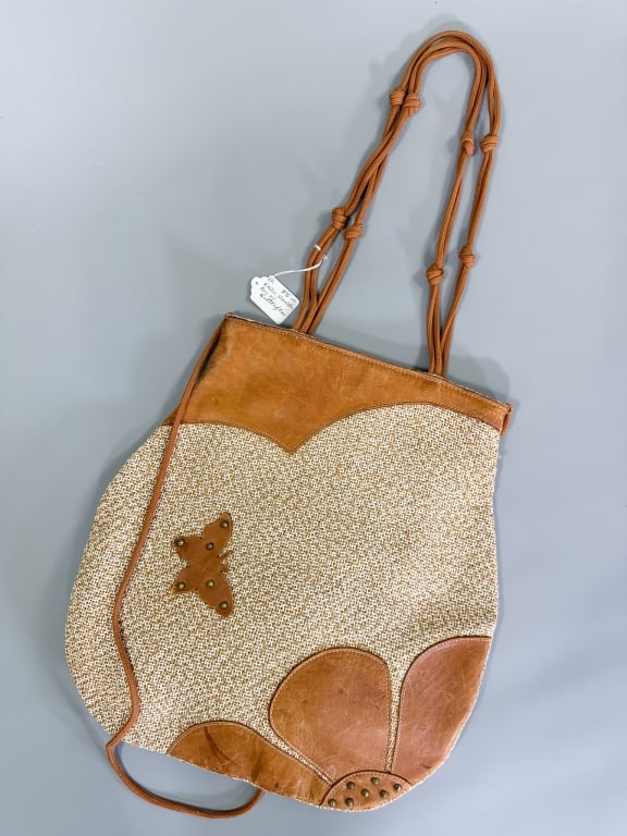 Vintage 1970s Leather Butterfly Floral Tote Bag (1 of 8)