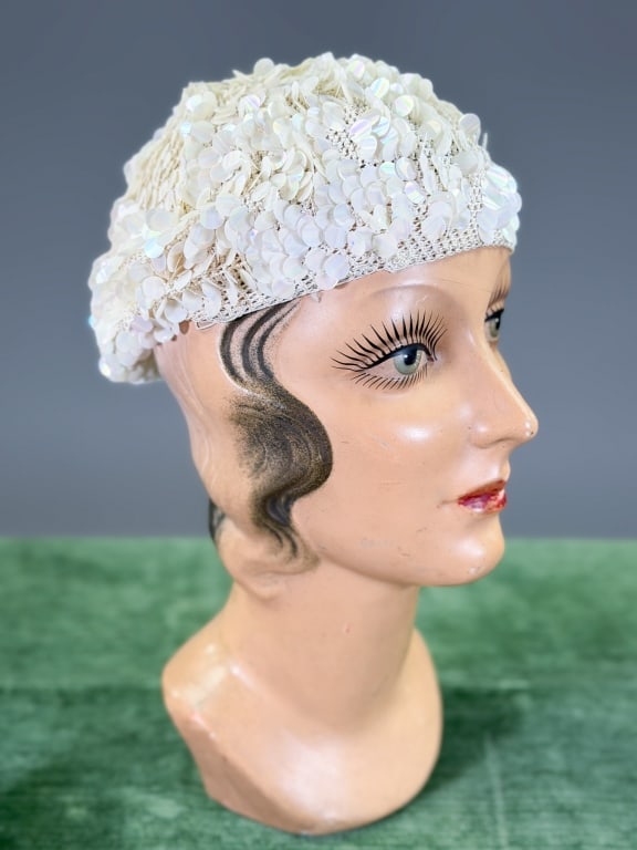 Vintage 1970s Sequin Crochet Juliette Cap Hat: Vintage 1970s Sequin Crochet Juliette Cap Hat. Interior circumference measuring approximately 20 inches. From the lifetime collection, fashion archive and business inventory of collector and dealer El