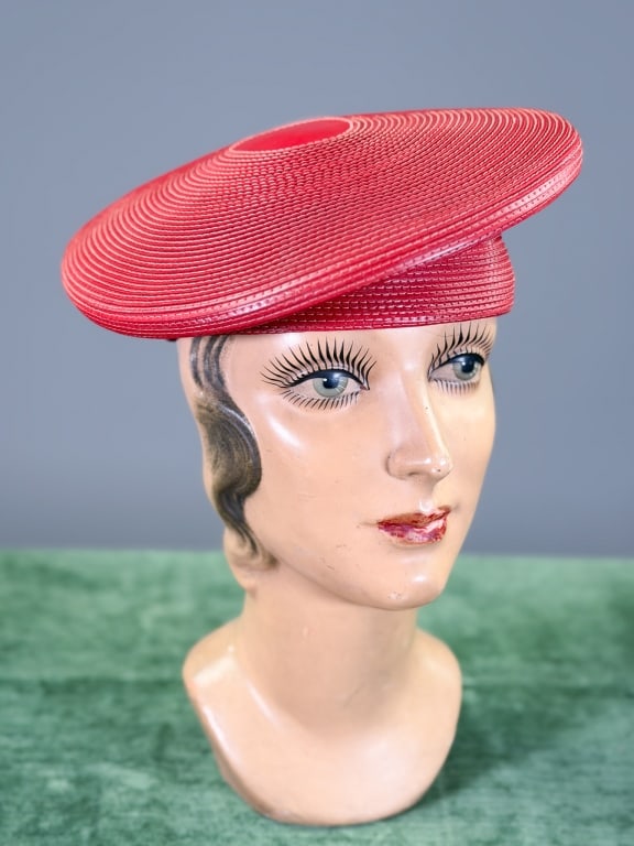 Vintage 1980s Patricia Underwood Leather Sculptural Hat: Vintage 1980s Stitched Leather Sculptural Hat. Labeled Patricia Underwood. Interior circumference measuring approximately 21 inches. From the lifetime collection, fashion archive and business inventor