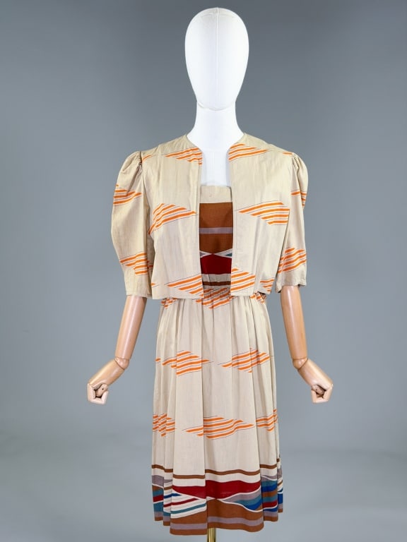 Vintage 1980s Cotton Two Piece Dress Bolero Set (1 of 11)