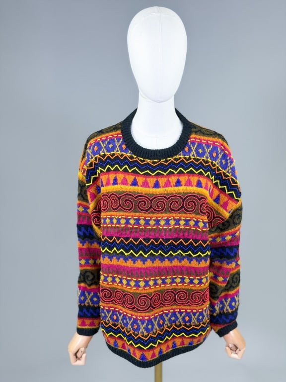 Vintage 1980s Beaded Knit Sweater Top: Vintage 1980s Beaded Knit Sweater Top. Marked size Small. Labeled Kitty Hawk by Vivian Wang. Measuring 46-60 inch bust, 26 inches long, 20 inch sleeve length. General wear throughout. From the lifetim