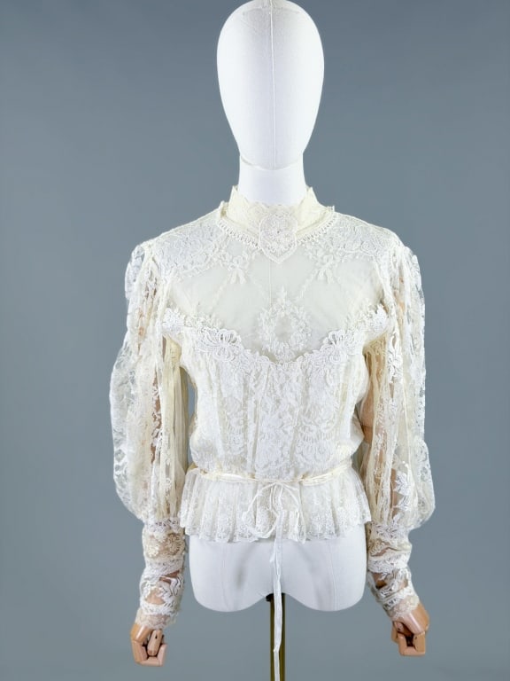 Vintage 1980s Embroidered Lace Beaded Blouse Top (1 of 10)