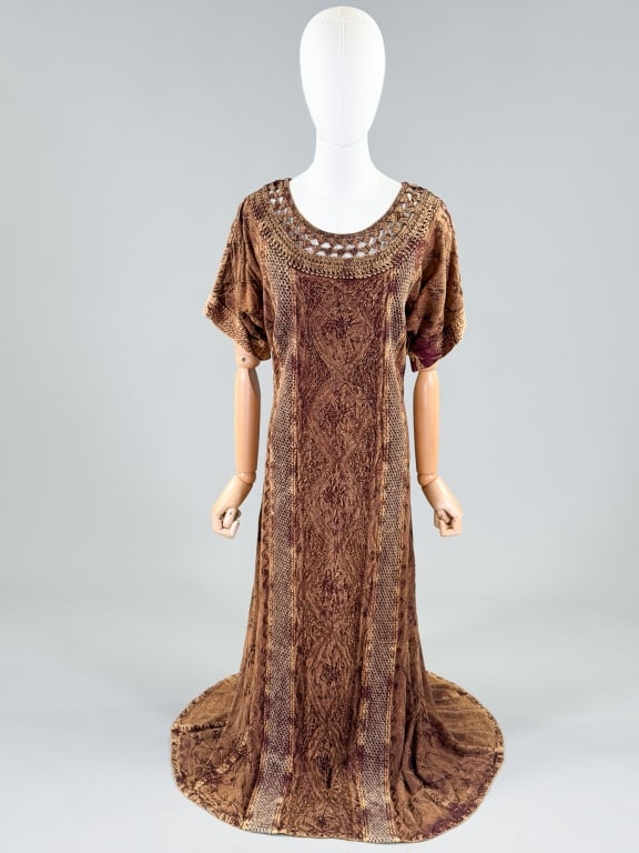 Vintage 1980s Ted Lapidus Embroidered Maxi Dress: Vintage 1980s Ted Lapidus Embroidered Maxi Dress having crochet and embroidered details throughout. No closures, slides over head. Measuring 44 inch bust, 40 inch waist, 56 inches long, 8 inch sleeve 