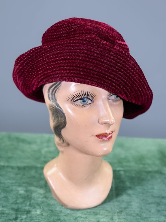 Vintage 1990s Frank Olive Velvet Bucket Hat (1 of 6)