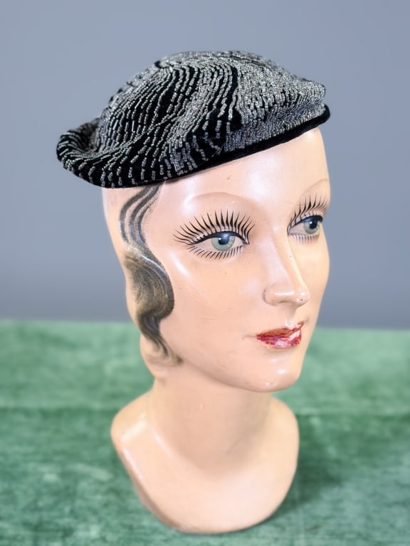 Vintage Velvet Beaded Beret Hat (1 of 7)