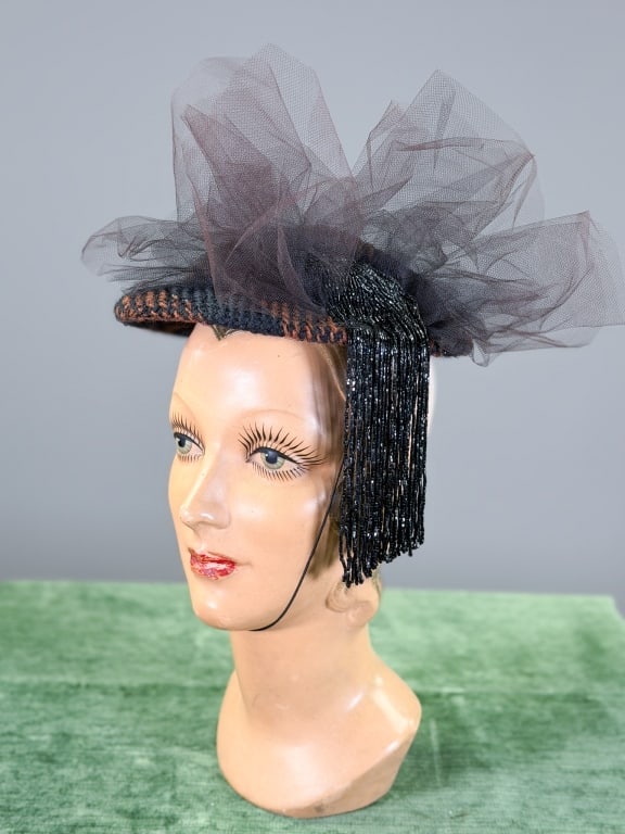 Vintage Stripe Wool Tweed Beaded Fringe Hat (1 of 7)