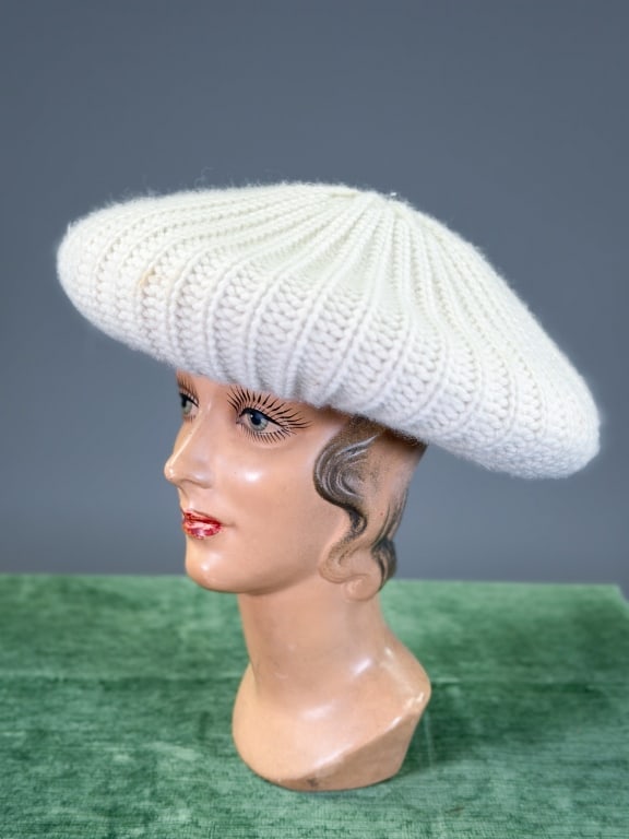 Vintage Cashmere Knit Oversized Beret Hat: Vintage Cashmere Knit Oversized Beret Hat. Labeled Portolano. Interior circumference measuring approximately 22 inches. From the lifetime collection, fashion archive and business inventory of collecto