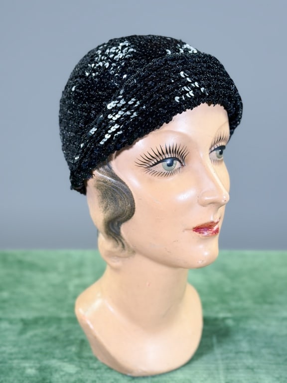 Vintage Sparkle Knit Sequin Cloche Hat: Vintage Sparkle Knit Sequin Cloche Hat. Interior circumference measuring approximately 22 inches. From the lifetime collection, fashion archive and business inventory of collector and dealer Elaine Kl