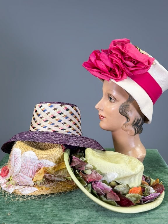 Collection of Four Vintage Straw Floral Hats (1 of 9)