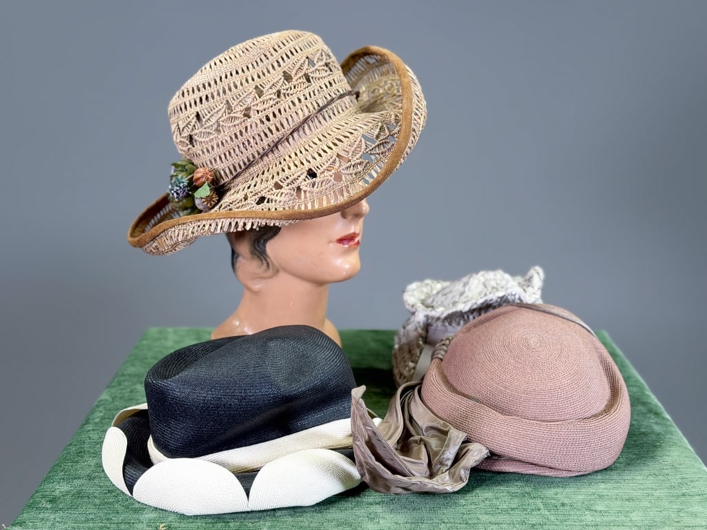 Collection of Four Vintage Straw Woven Hats (1 of 8)
