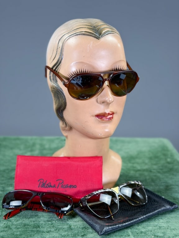Collection of Vintage Designer Sunglasses: Collection of Vintage Designer Sunglasses including Paloma Picasso, Laura Biagiotti and Vuarnet. General wear as shown throughout. Cases included. From the lifetime collection, fashion archive and bus