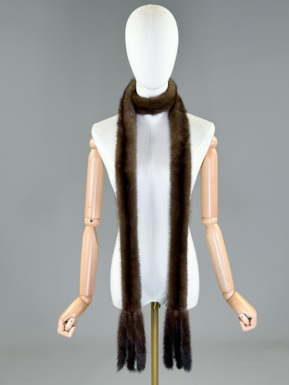 Vintage Brown Mink Fur Skinny Neck Tie Scarf (1 of 6)
