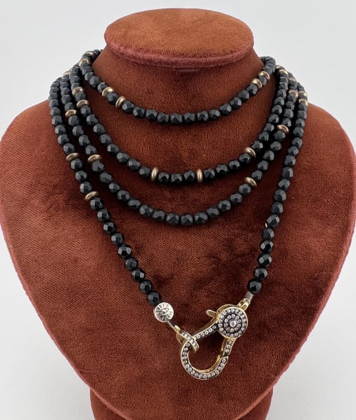 Faceted Jet Bead Necklace w Large Scale Pave Clasp (1 of 5)