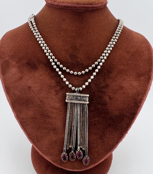 Ruby Tassel Pendant on Sterling Italian Necklace (1 of 7)