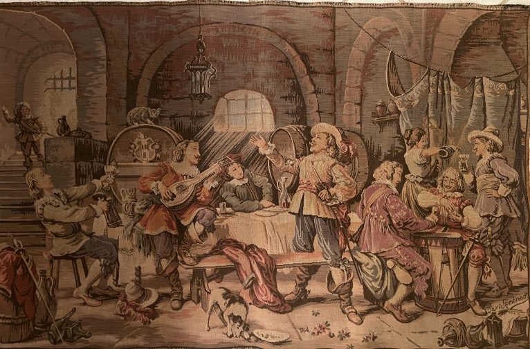 Antique C 1920s European Tapestry of Tavern Scene (1 of 6)