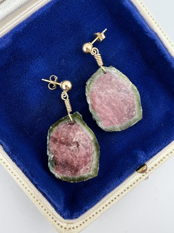 Estate 14kt Gold Watermelon Tourmaline Earrings (1 of 7)