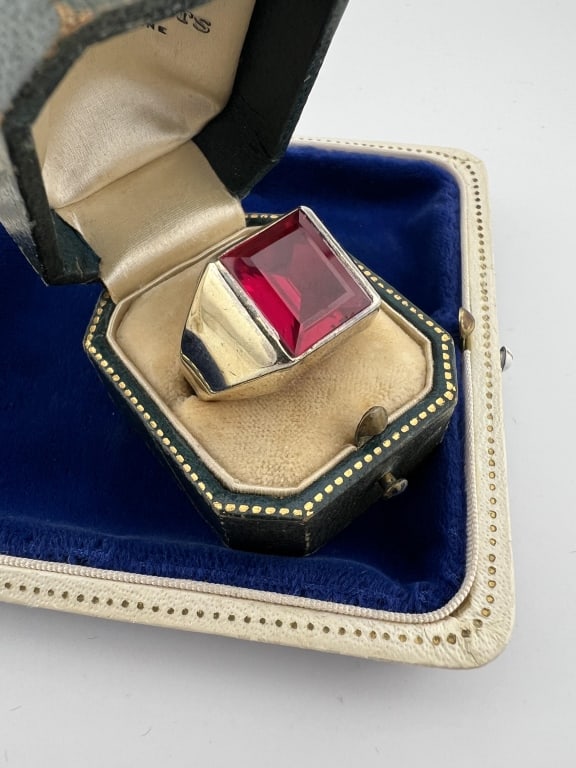 Estate Art Deco Style 10kt Gold Sterling Ruby Ring (1 of 6)