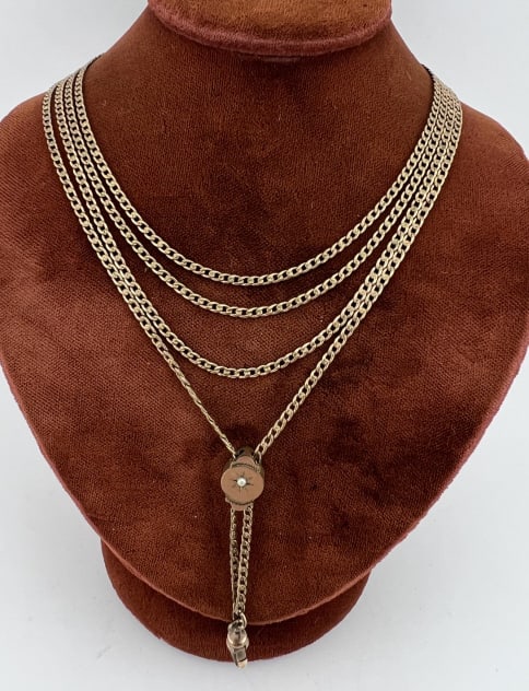 Antique 19th C 10k Gold Slide Watch Chain Necklace (1 of 7)