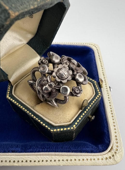 Antique Chinese Export Silver Puzzle Ring 3 of 9: Antique Chinese Export Silver Puzzle Ring 3 of 9. Qing Dynasty antique Chinese export silver ring, from the same collection of antique Chinese jewelry we sold at auction in our October 2025 sale. Flor