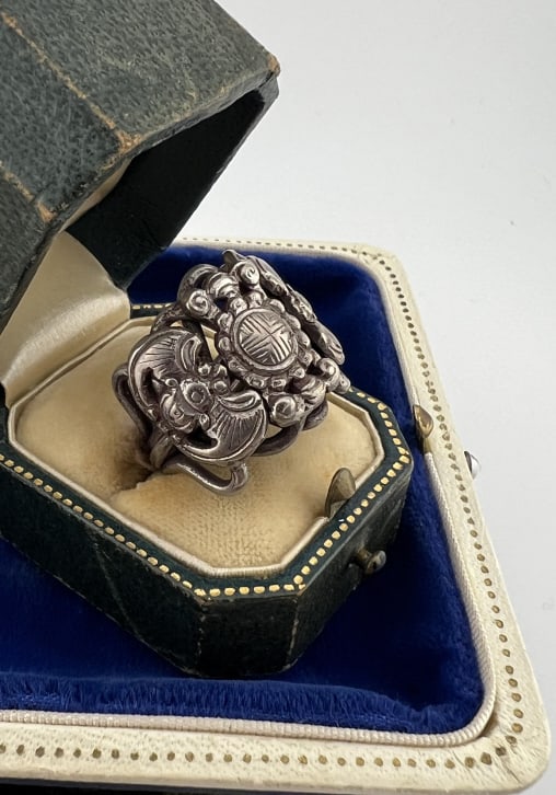 Antique Chinese Export Silver Puzzle Ring 6 of 9: Antique Chinese Export Silver Puzzle Ring 6 of 9. Qing Dynasty antique Chinese export silver ring, from the same collection of antique Chinese jewelry we sold at auction in our October 2025 sale. Bat 
