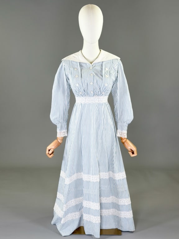 Antique Edwardian Stripe Cotton Lace Sailor Dress (1 of 15)