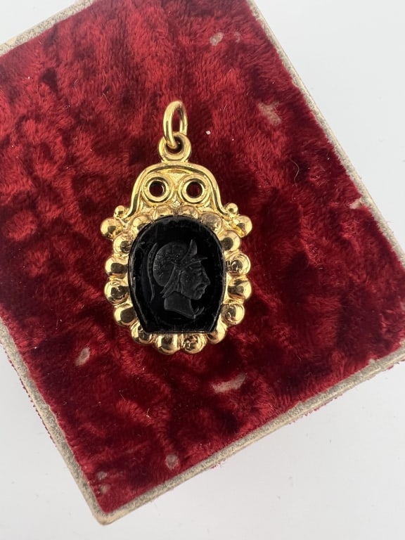 Antique 19th C Gold Filled Black Onyx Fob Pendant (1 of 5)