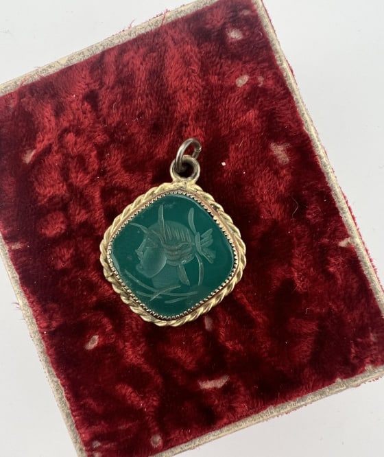 Antique Gold Filled & Green Onyx Intaglio Pendant (1 of 6)