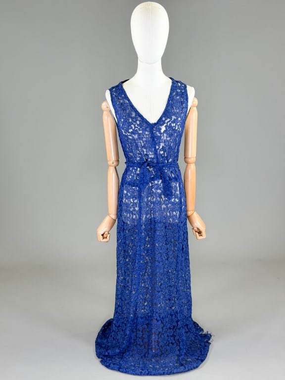 Vintage 1930s Floral Lace Art Deco Bias Dress