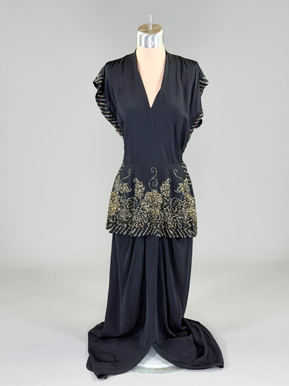 Vintage 1940s Rayon Crepe Sequin Evening Gown (1 of 9)