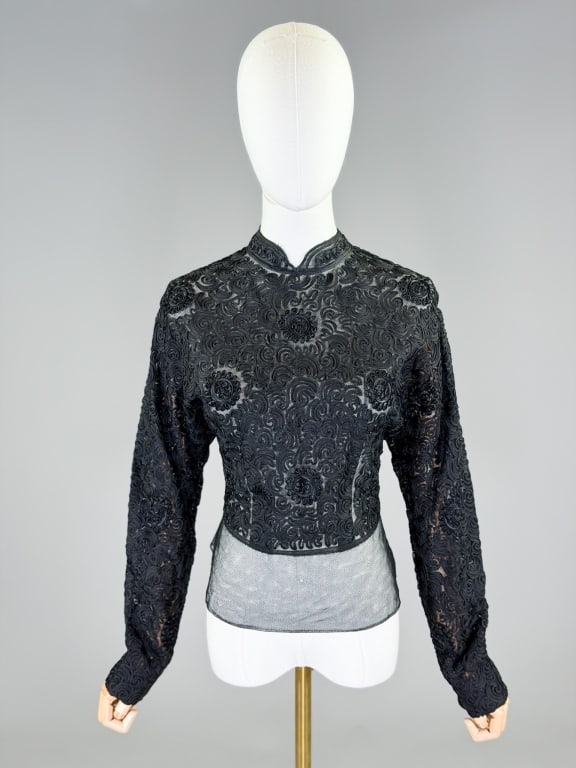 Vintage 1950s Ribbon Soutache Net Blouse Top