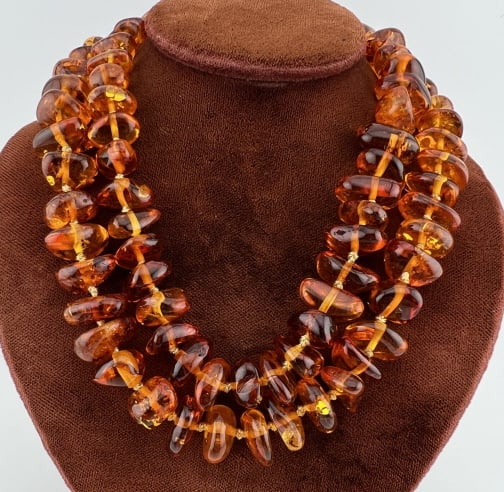 Estate Hand Knotted Amber Bead Necklace w Clasp (1 of 7)