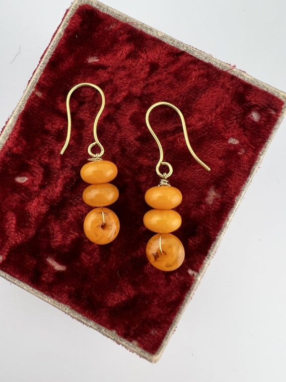 Pair Vintage Butterscotch Amber Bead Earrings (1 of 5)