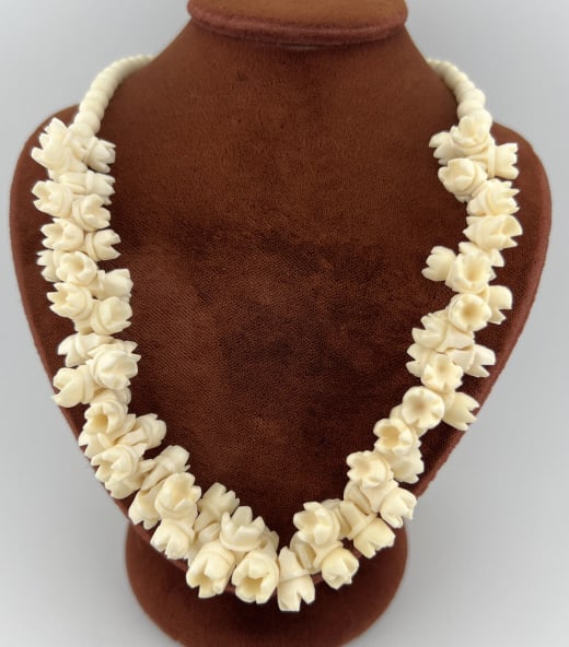 Antique Hand Carved Bone Floral Motif Necklace (1 of 6)
