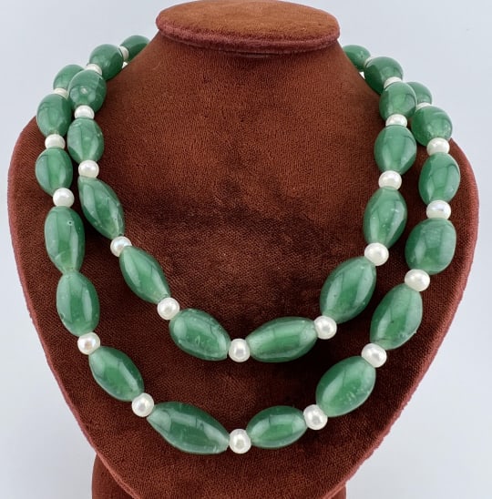 Antique Emerald Gripoix Poured Glass Bead Necklace (1 of 5)
