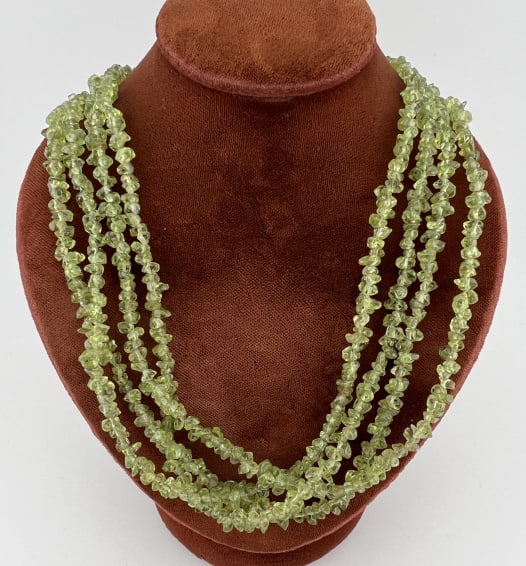 Four Strand Peridot Bead Necklace w Handmade Clasp (1 of 6)