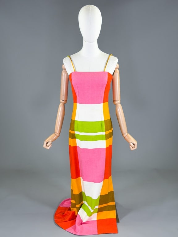 Vintage 1960s Calypso Linen Plaid Maxi Dress: Vintage 1960s Calypso Linen Plaid Maxi Dress having back zip closure. Measuring 34 inch bust, 28 inch waist, 54 inches long.