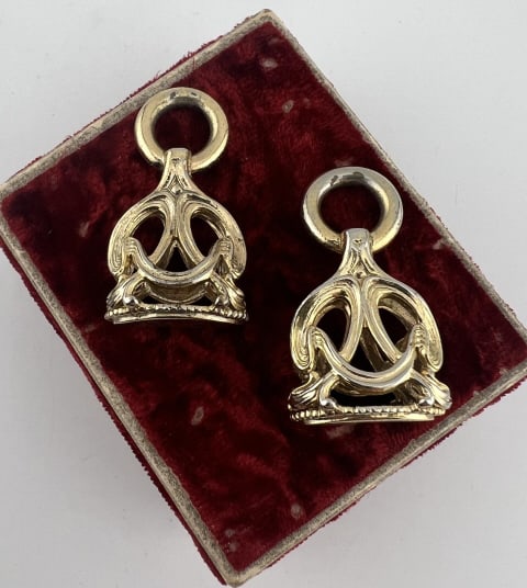 Pair Art Nouveau Style Watch Chain Fobs / Pendants (1 of 5)