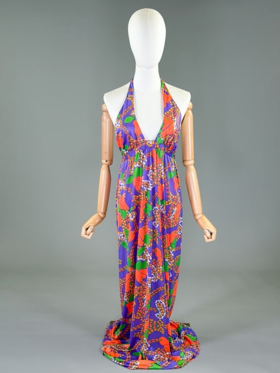 Vintage 1970s Knit Fruit Print Halter Neck Dress (1 of 9)