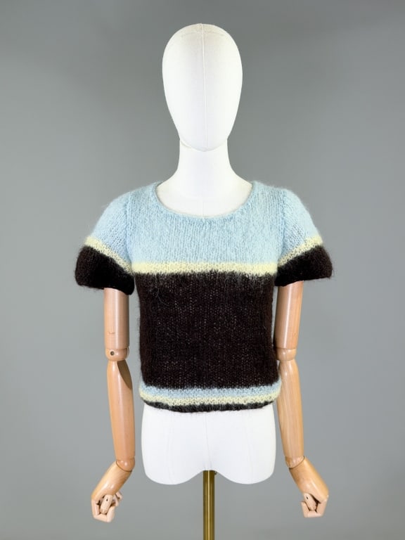 Vintage 1970s Hand Knit Mohair Sweater Top Shirt (1 of 8)