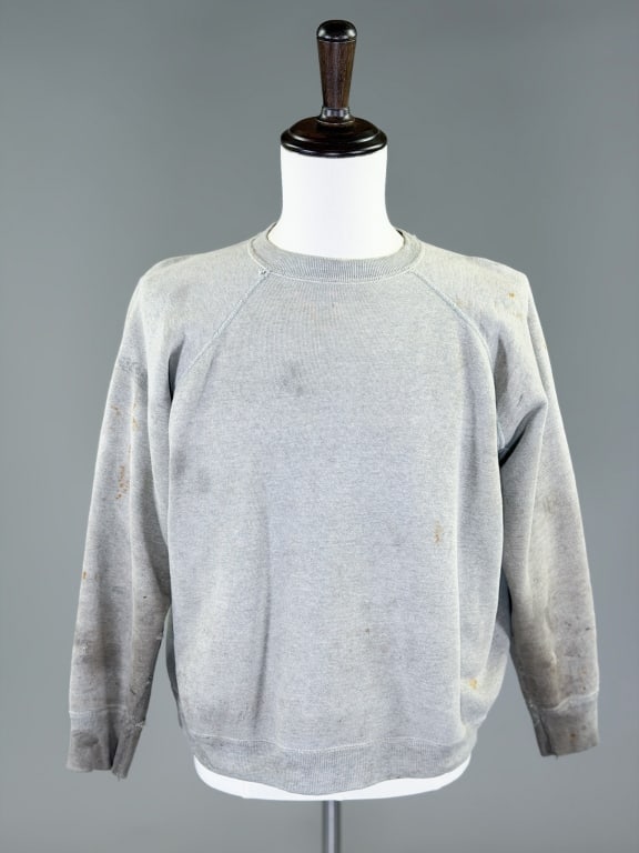 Vintage 1960s Thrashed Sears Knit Sweatshirt Top: Vintage 1960s Thrashed Sears Knit Sweatshirt Top having stretch throughout with signs of wear as shown. Measuring 48 inch chest, 23 inches long, 23 inch sleeve length.