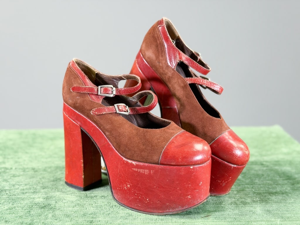Vintage 1970s Suede Leather Disco Platform Heels (1 of 11)