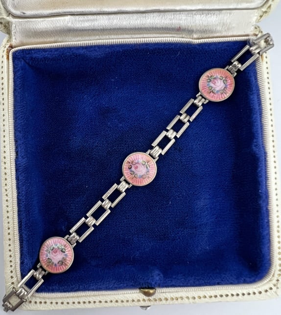 Antique Sterling Silver Guilloche Enamel Bracelet (1 of 6)