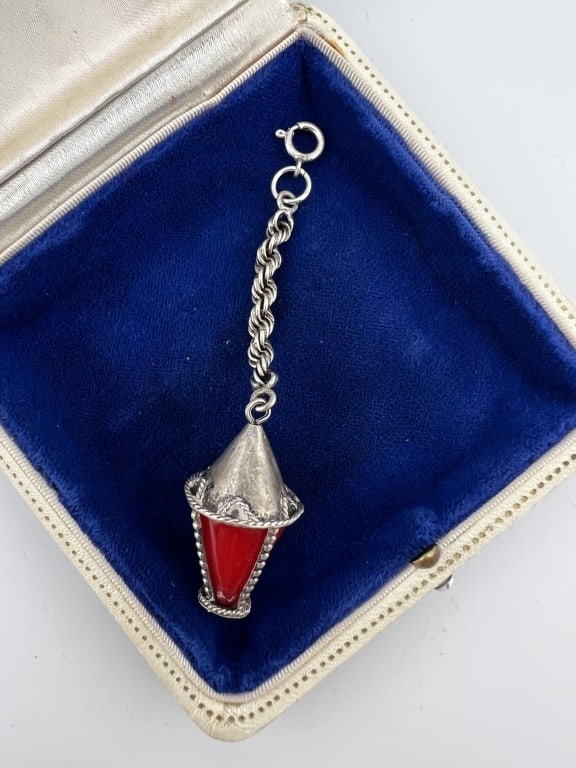 Antique Sterling Silver Lantern Motif Fob Pendant (1 of 7)
