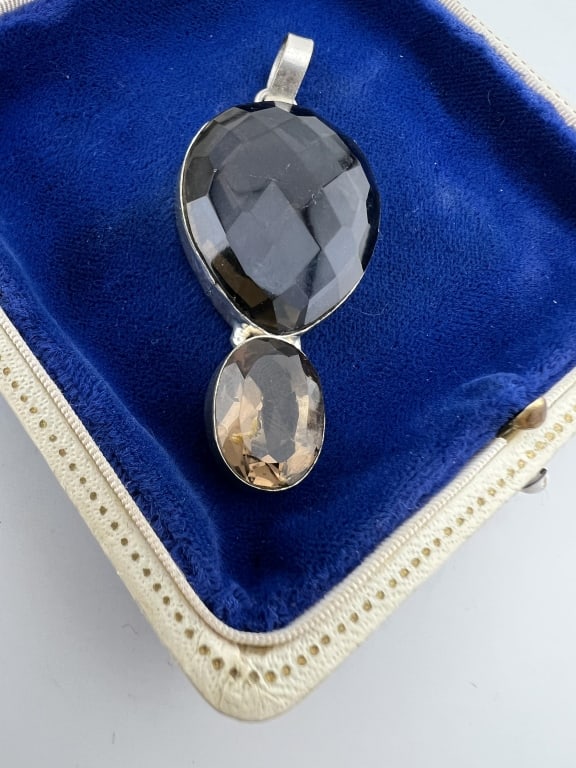 Large 65 Carat Smoky Quartz & Sterling Pendant (1 of 7)