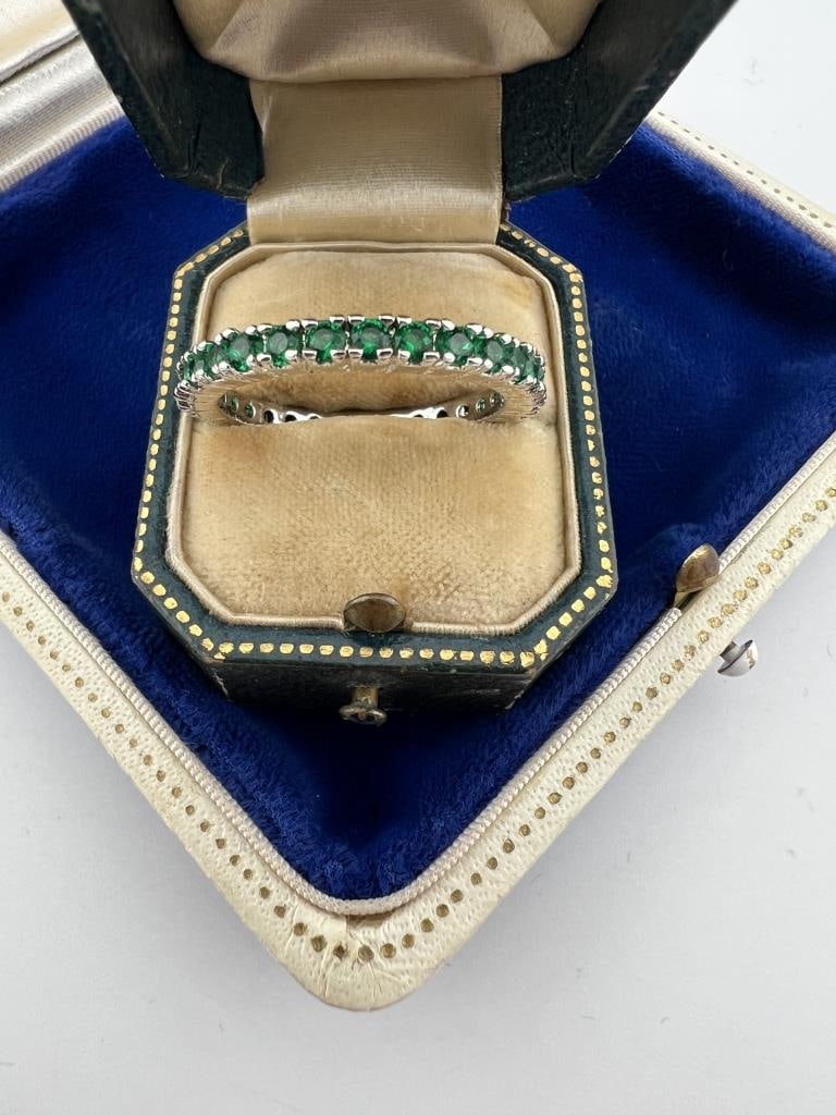 Sterling Prong Set Emerald Eternity Band Ring (1 of 5)