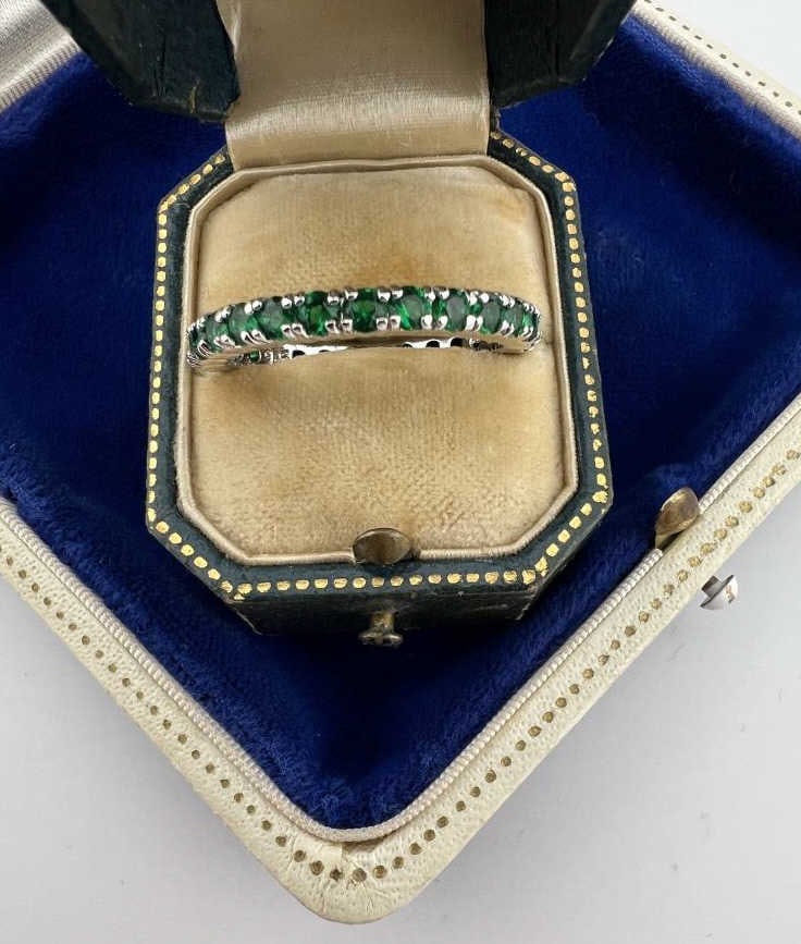 Sterling Prong Set Emerald Eternity Band Ring (1 of 5)