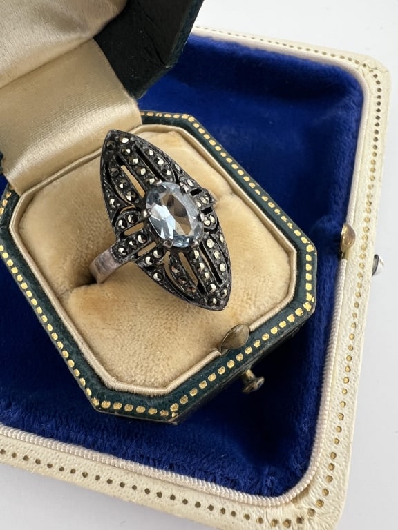 Art Deco Style Sterling Amethyst Marcasite Ring (1 of 6)